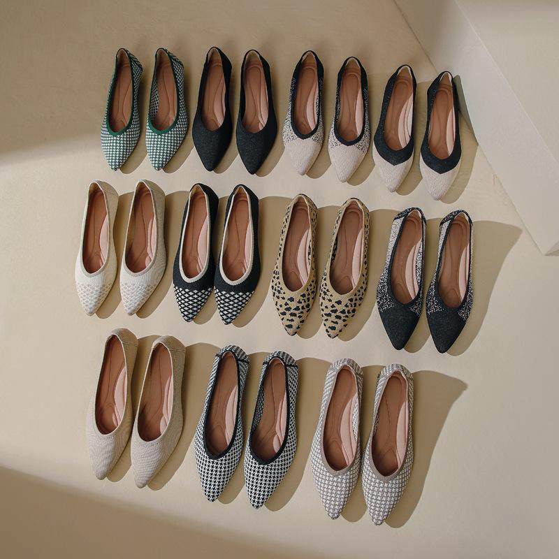 New fashion woven pointed wedge heel single shoes versatile breathable fly-woven women's shoes