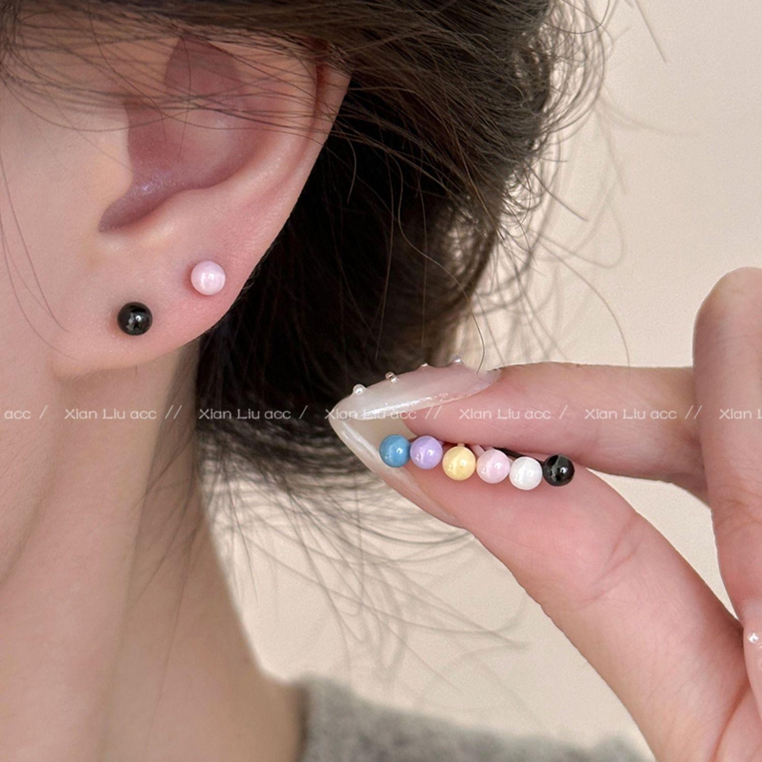 

Colorful Minimalist Ceramic Allergy-Free Sleep Stud Earrings синий
