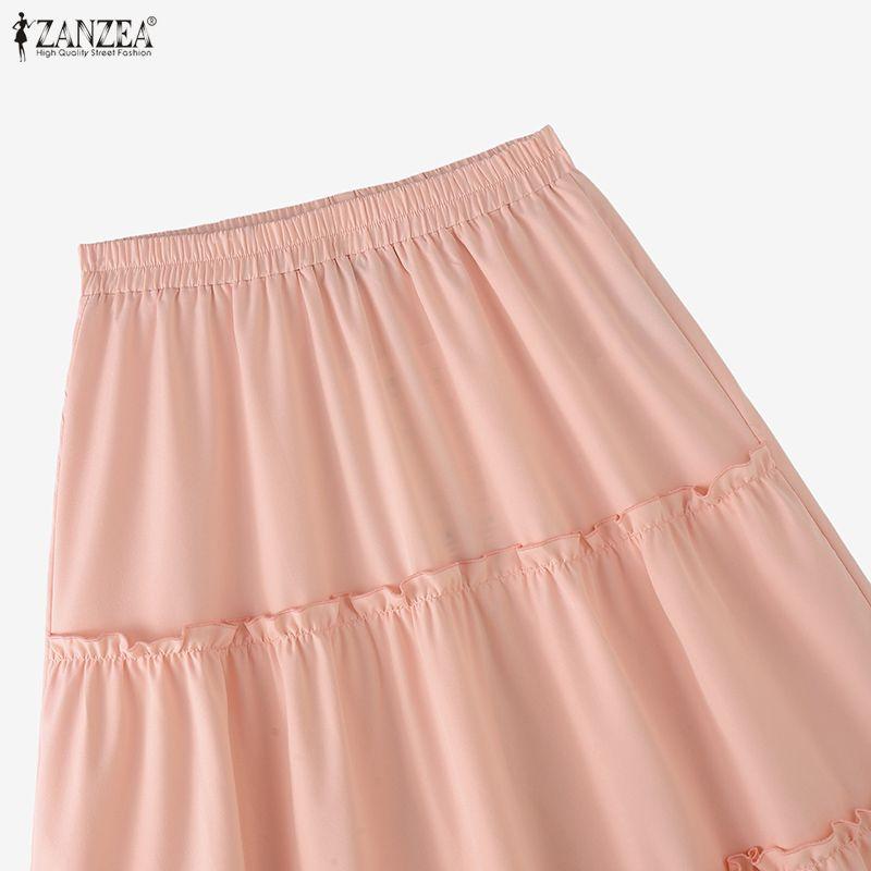ZANZEA Women Casual Elastic Waist Solid Color Loose Long Skirts