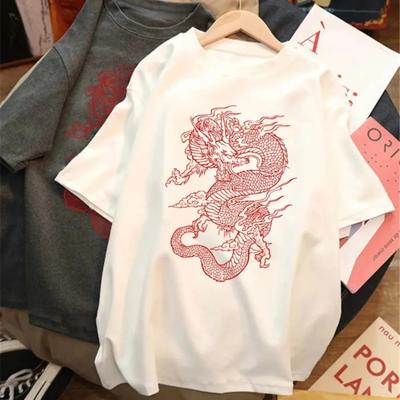2026 Chinese Dragon Print Tshirt Unisex Oneck Harajuku Aesthetic Short Sleeve Tee Vintage Casual Streetwear Female Clothes Tops