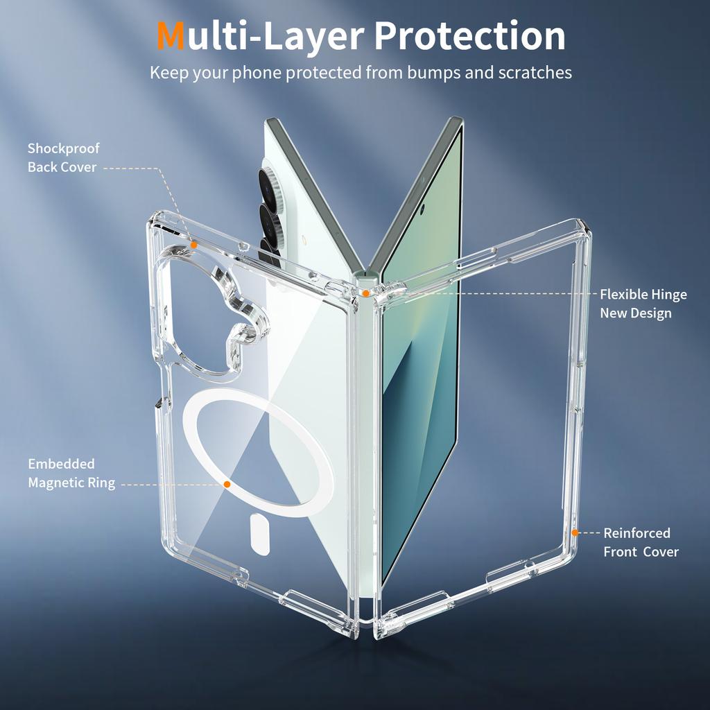 Case for Samsung Galaxy Z Fold 8 Ultra Clear Magnetic Wireless Charging Foldable Reinforced Toughness PC Hard Cover