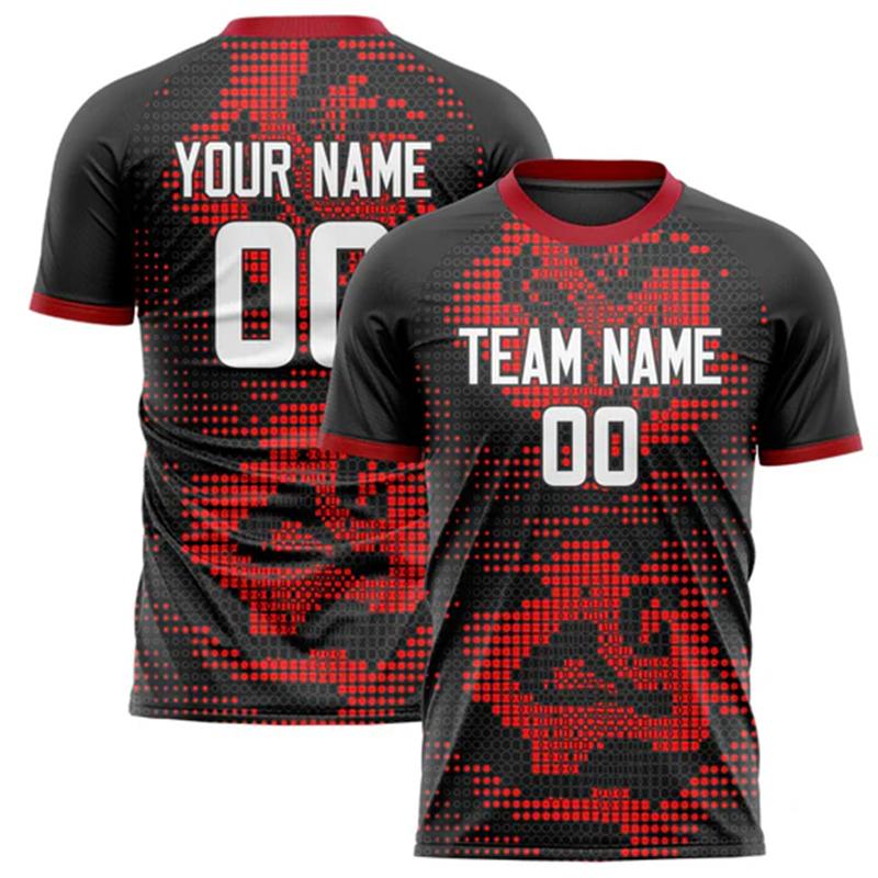 Přizpůsobené Fotbalové Tričko s Názvem Týmu a Číslem Personalizované DIY Kulatý Výstřih Černé Sportovní Trička Volné Rychleschnoucí Týmové Uniformy
