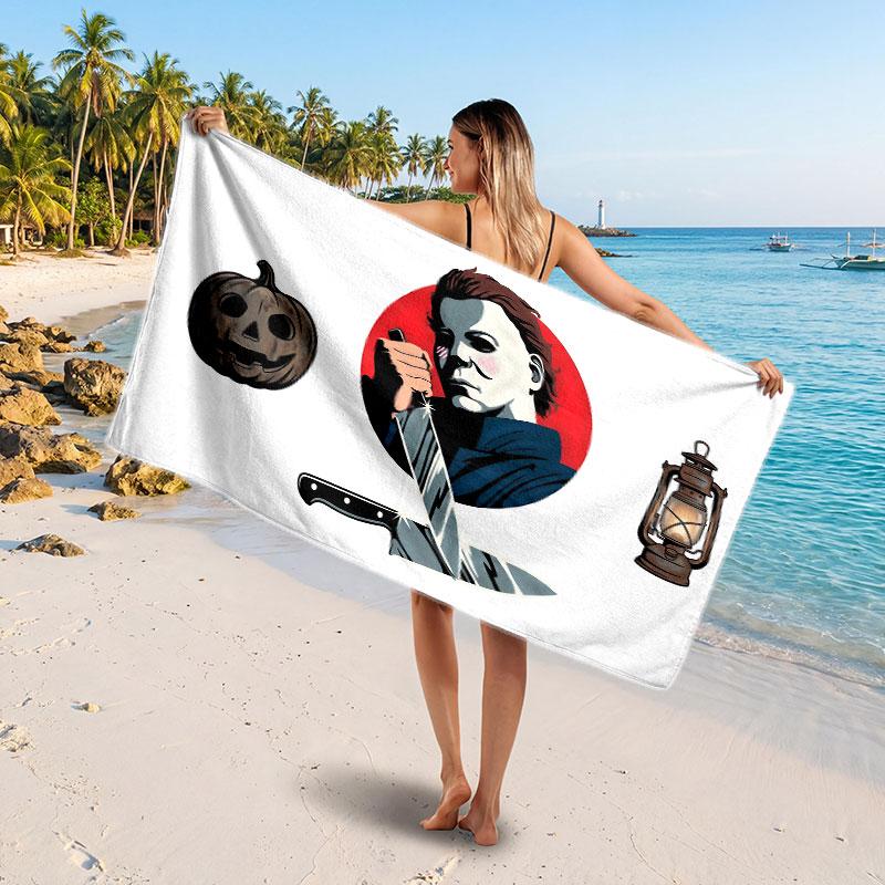 Large Beach TowelHalloween Michael Myers Soft Absorbent Towel Beach Bath Home Use