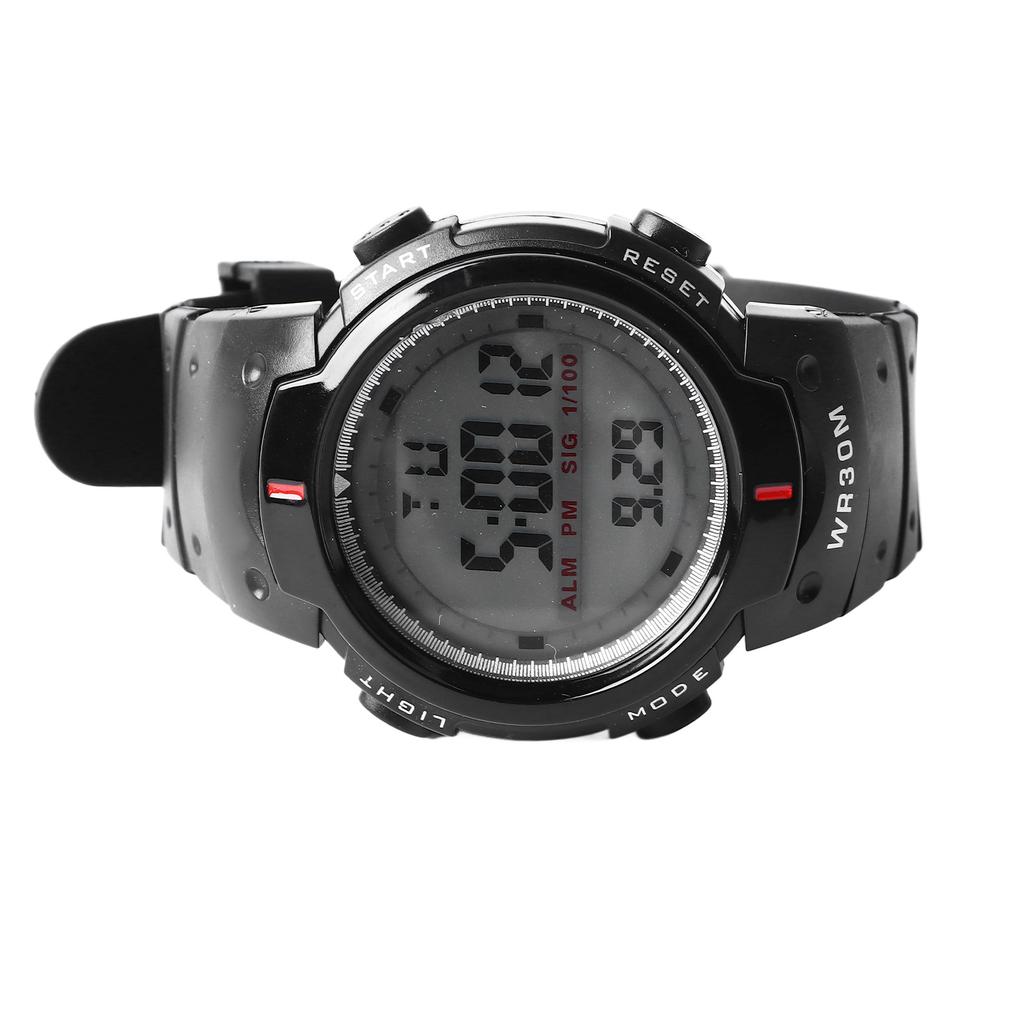 Men Electronic Watch Waterproof Large Screen Night Light Sports Watch for Outdoor Black