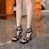 Fashion High Heel Sandals Summer New Square Head Shallow Mouth Sequin Back Zipper Waterproof Platform Non-slip Heel Shoes