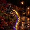 Glowing Yard Art for Halloween Witch Cauldron Light, Flying Silhouette Garden Stake with Colorful Metal Decor LED, Spooky Outdoor Decorative