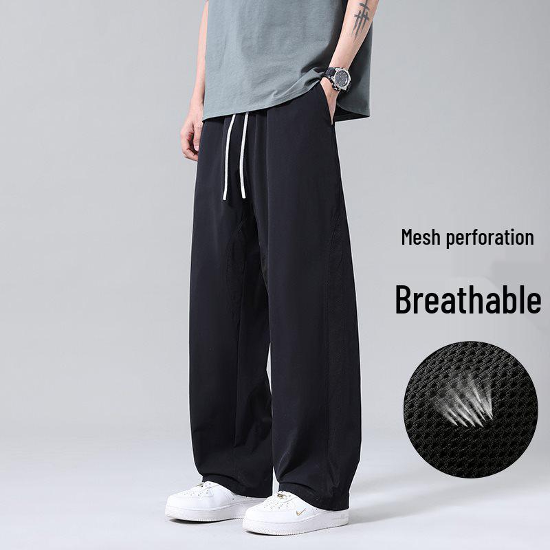 

Men s Ice Silk Mesh Perforated Pants, Straight Leg, Sports Casual. 3XL чёрный