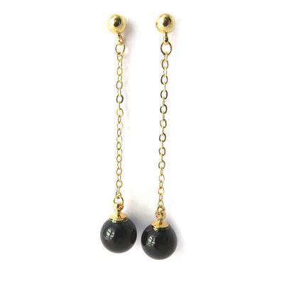 [M7070] - Black Gold-plated 'Perla' Earrings - 43x8 Mm