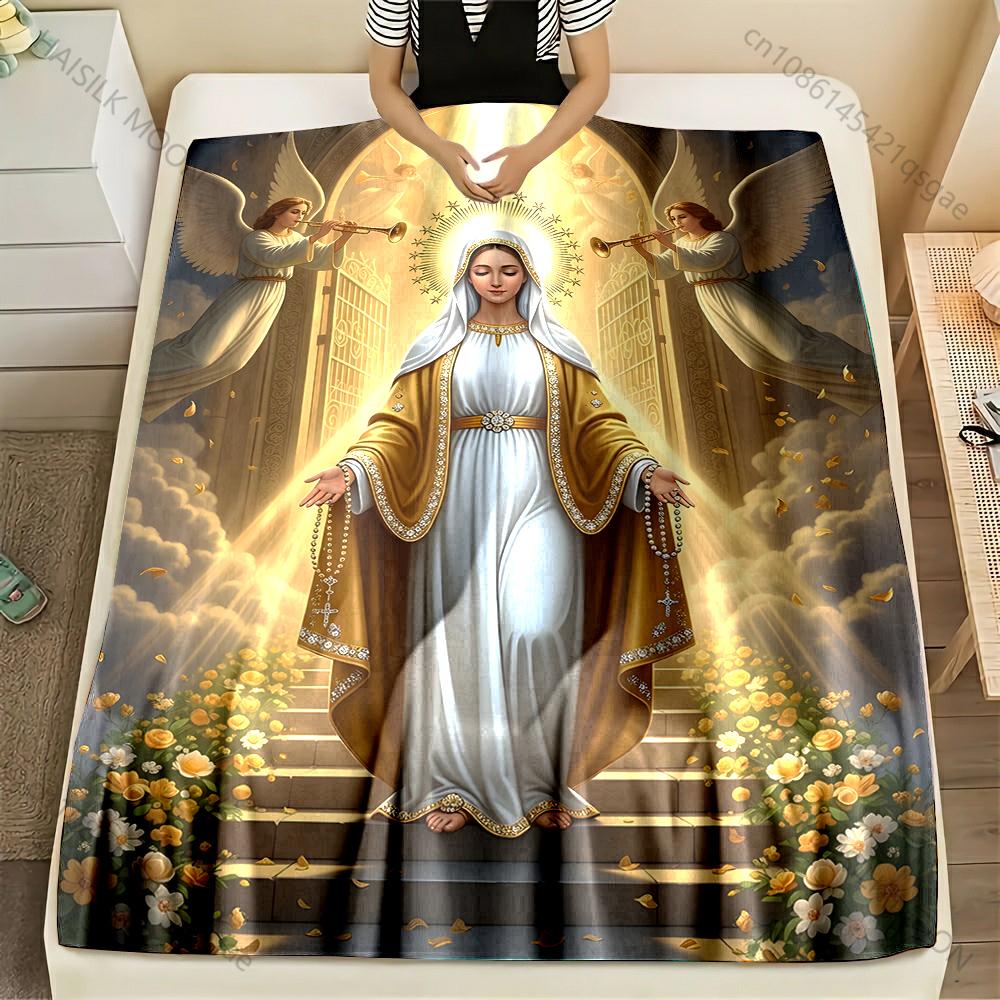 

1PC Holy Virgin Angels Glory Print Blanket Warm Soft Fluffy Kids and Adult Sofa Bed Throw Blanket Outdoor Travel Camping RV 75x90cm
