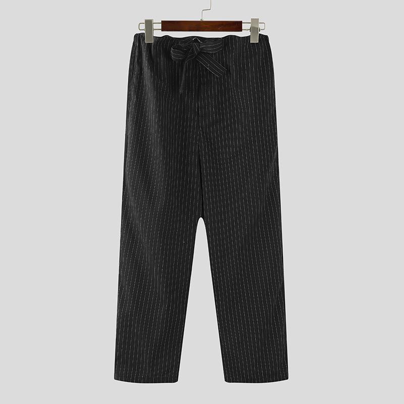 

INCERUN Men Drawstring Belt Waist Striped Casual Drop-crotch Pants Long Trousers M