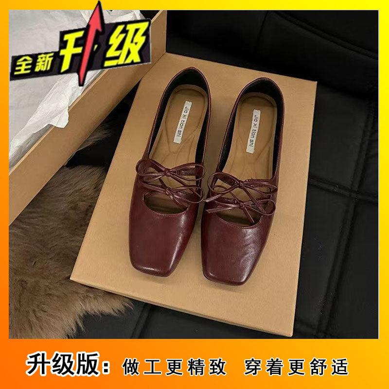 2025 spring and summer new lace-up bow Mary Jane women's shoes French fashion versatile late evening wind light mouth single shoes