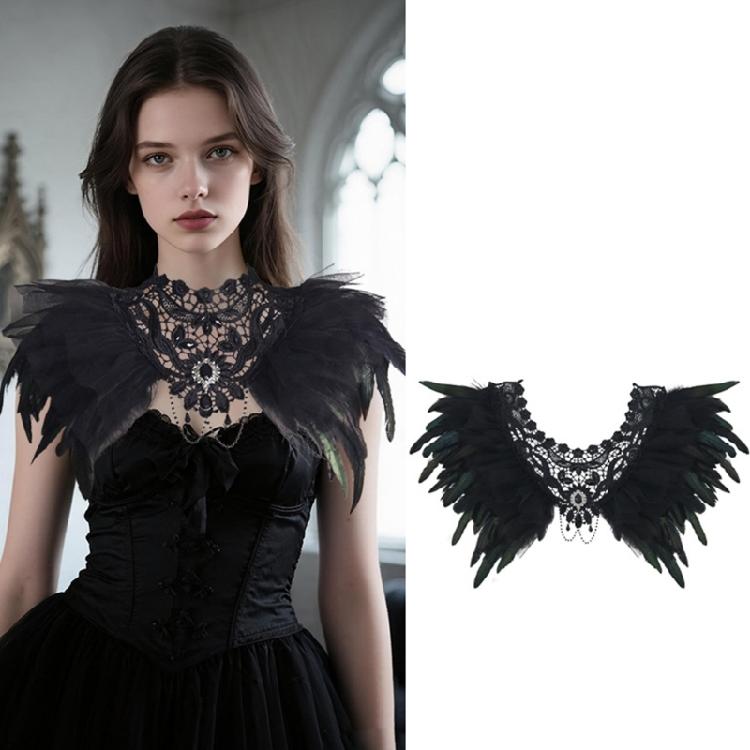 Viktorianisches Punk-Feder-Schal-Wickeltuch Spitze Blume Strasssteine Schulterbedeckung Für Damen Mädchen Halloween-Party Verkleidung
