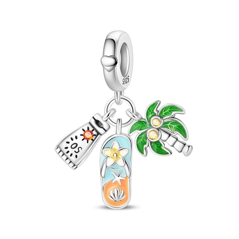 New 925 Silver Summer Suitcase Travel Airplane Camera Charms Pendant For Women Fit Bracelet DIY Jewelry Gifts
