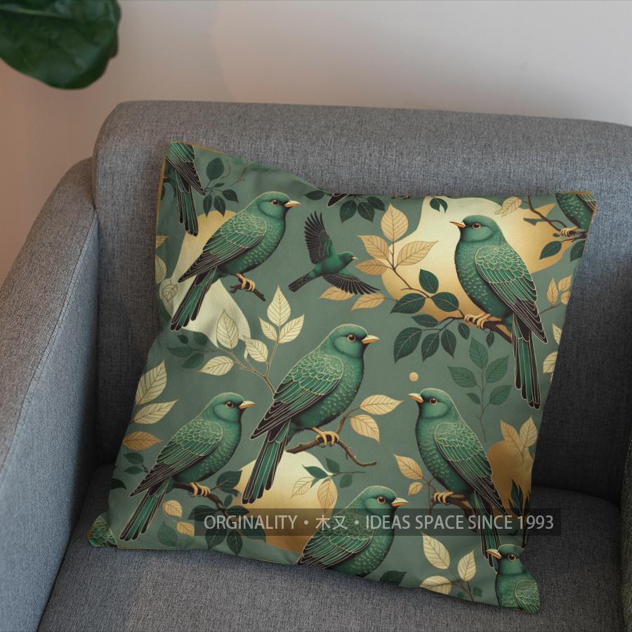 2D Stylish Birds Design Decorative Throw Pillow Pattern Cushion Cover Suitable For Sofa Bedroom Car Pillow Cover