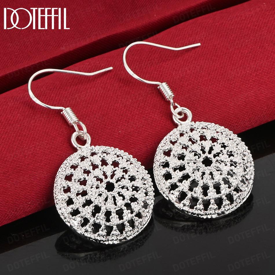 925 Sterling Silver Fashion Pattern Round Pierced Earrings Gift Jewelry