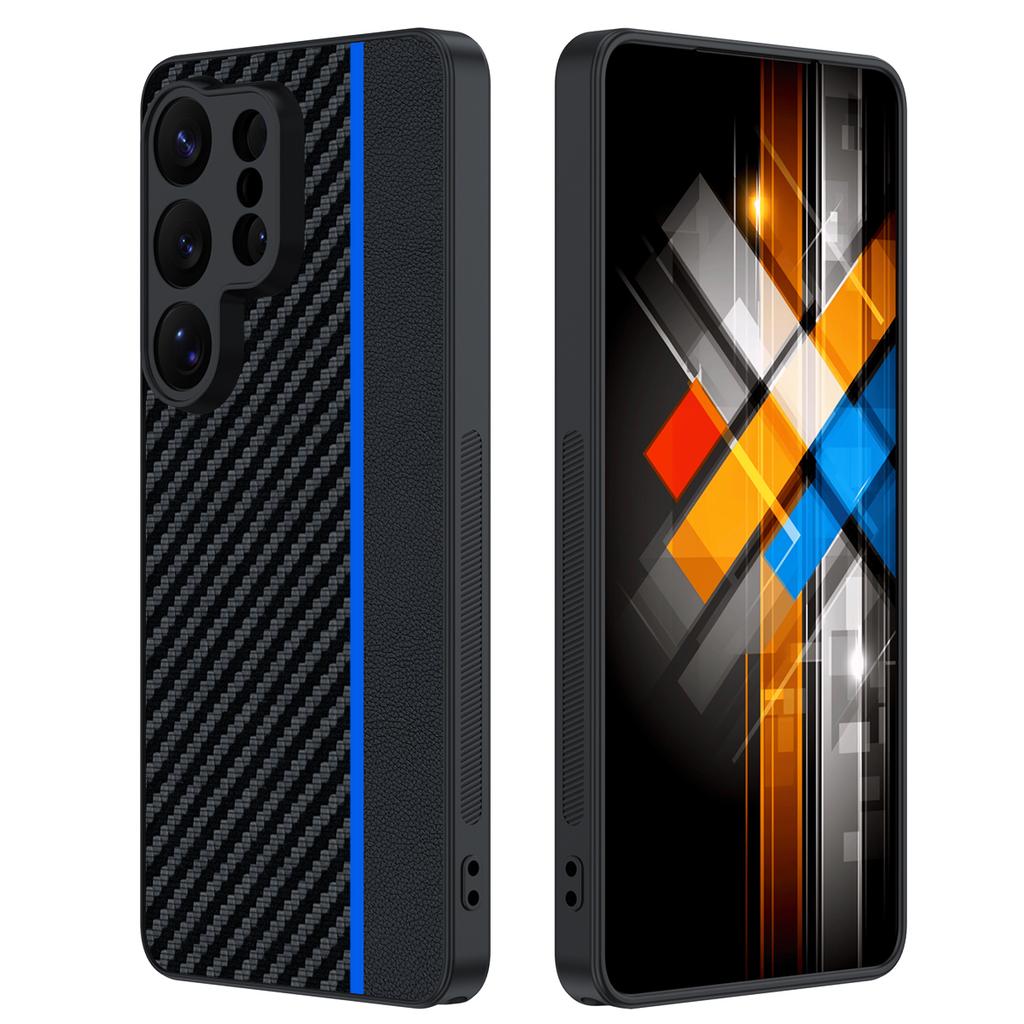 For Samsung Galaxy S26 Ultra Case Leather + PC Hard Phone Cover Carbon Fiber Texture