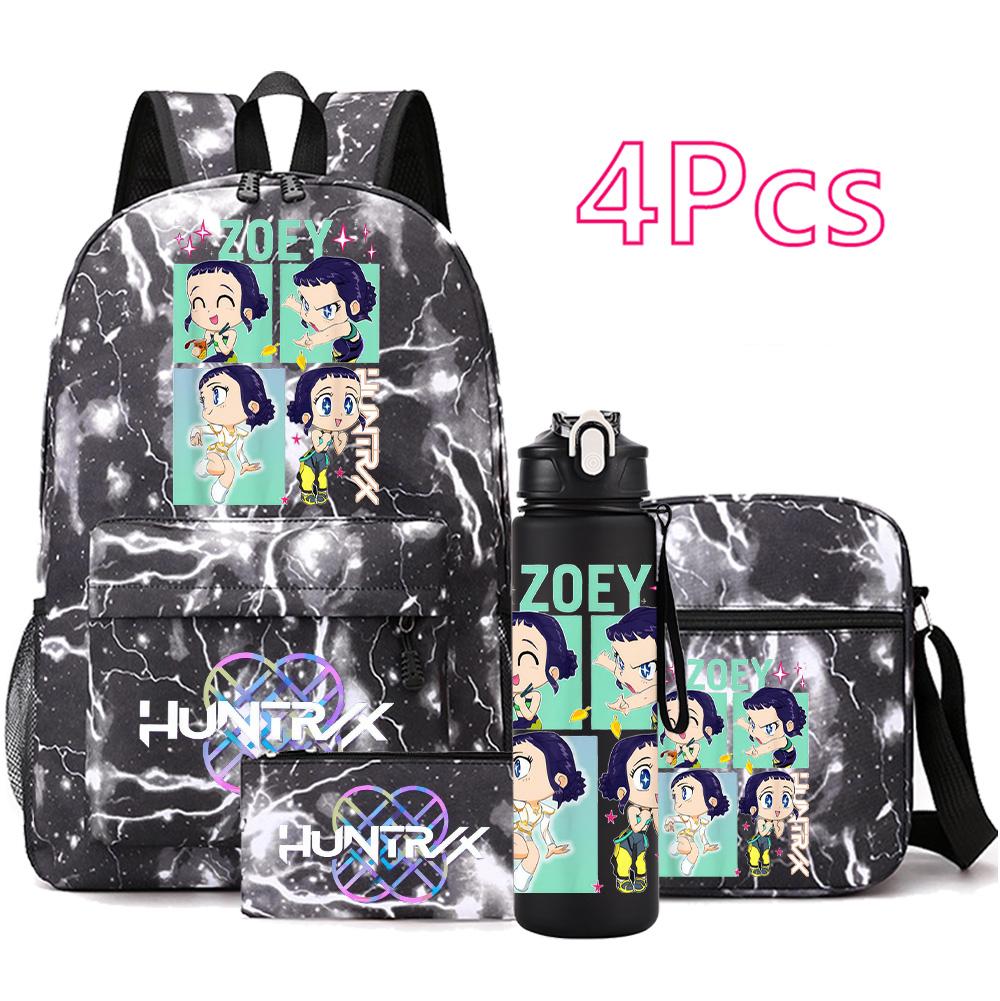 4Pcs/set Cartoon K-pop Printed Backpack Large Capacity Bookbag Shoulder Bag Case Bag with 750ml Water Bottler Boy Girl School Bag Kid Gift