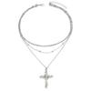 Cross necklace, diamond-set jewelry, niche high-end light luxury pendant, stacked collar jewelry, women's collarbone chain