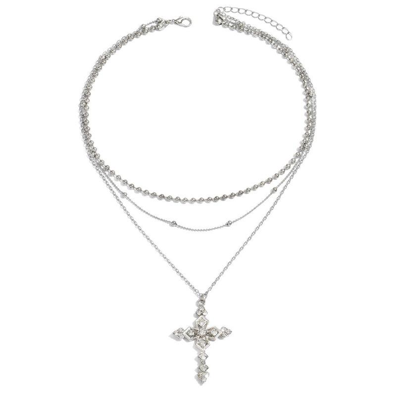 Cross necklace, diamond-set jewelry, niche high-end light luxury pendant, stacked collar jewelry, women's collarbone chain