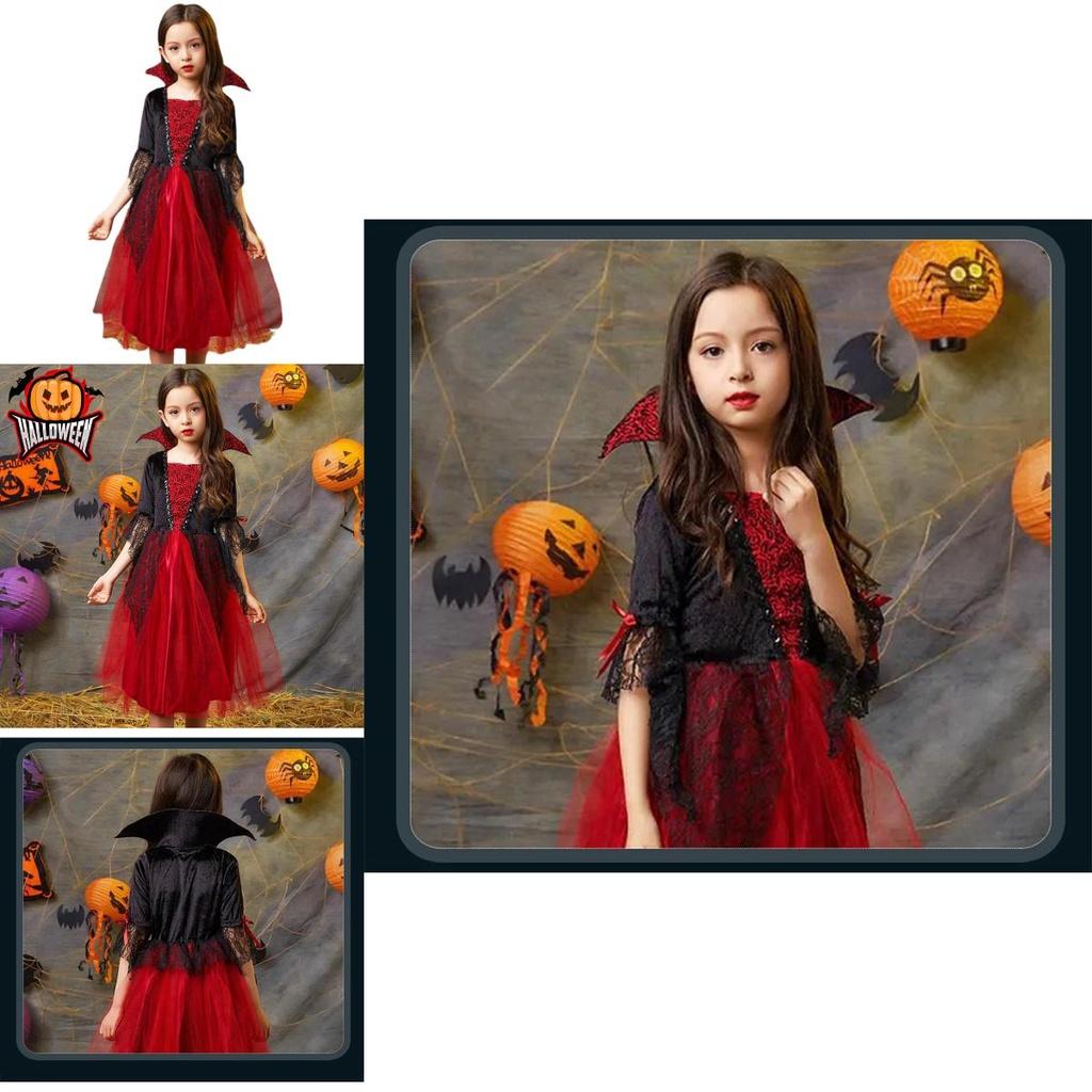 Kinderen Halloween Wicked Vampire Cosplay Kostuum Rode Tule Rok Fancy Dress Party