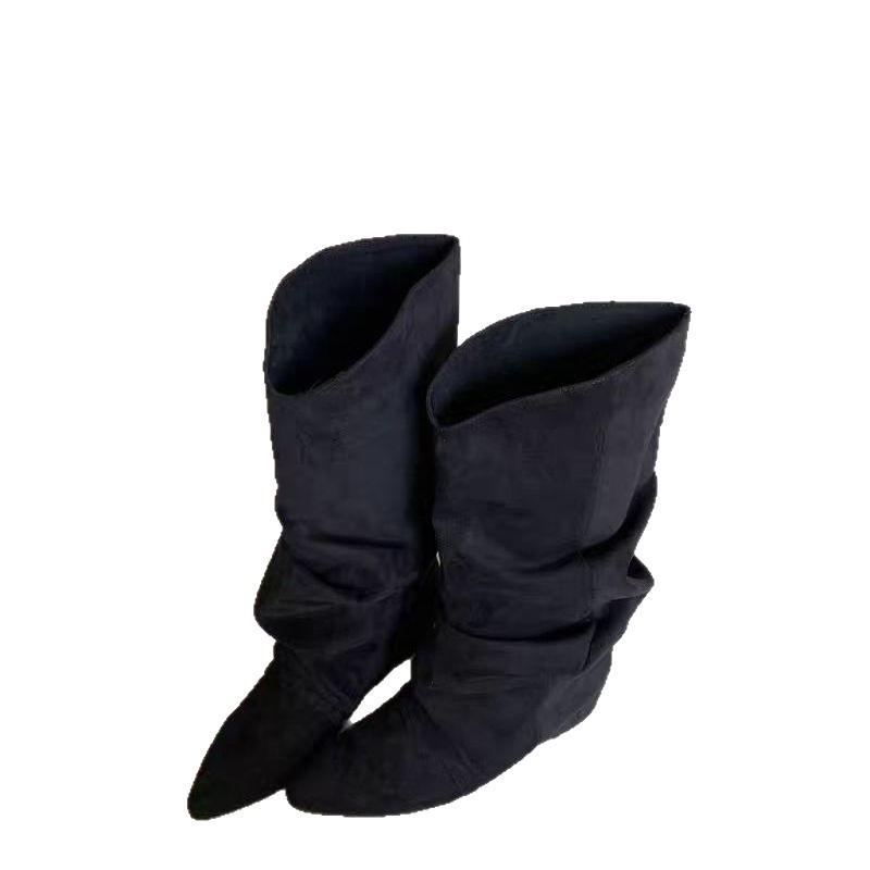 Sheepskin Edition~ High-end Loose Tall Knight Boots Fashion Versatile Pointed Inner Women's Pleated Pile Boots