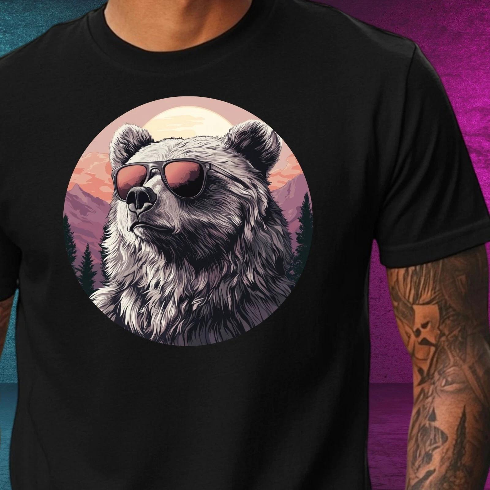 T-Shirt Herren Grizzlybär mit Sonnenbrille Motiv Baumwolle Größe XS bis 5XL XXL