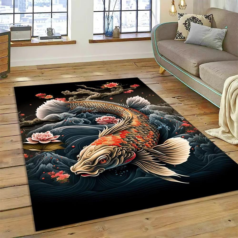 Alfombra de dibujos animados de peces Yin Yang naturalizados con carpa Koi para el hogar, sala de estar, dormitorio, sofá, felpudo decorativo, alfombra para área infantil, alfombra antideslizante