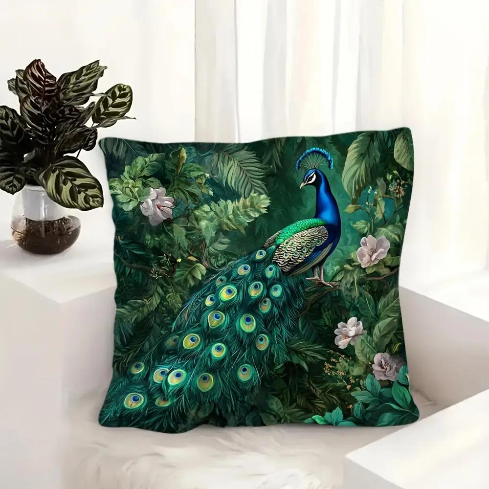 1 Stück Vintage Dschungel Pfauenmuster Kissenbezug, Geeignet für Sofa, Schlafzimmer, Wohnzimmer, Elegantes Geschenk für Liebhaber der Heimdekoration