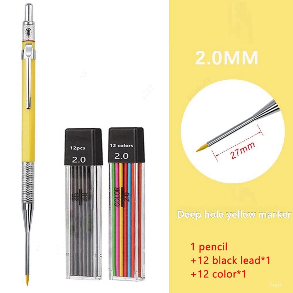 30mm Deep Hole Long Nib Mechanical Pencil Set Solid Carpenter Woodworking Tools 2.0mm 12 Colors Refill Construction Tools