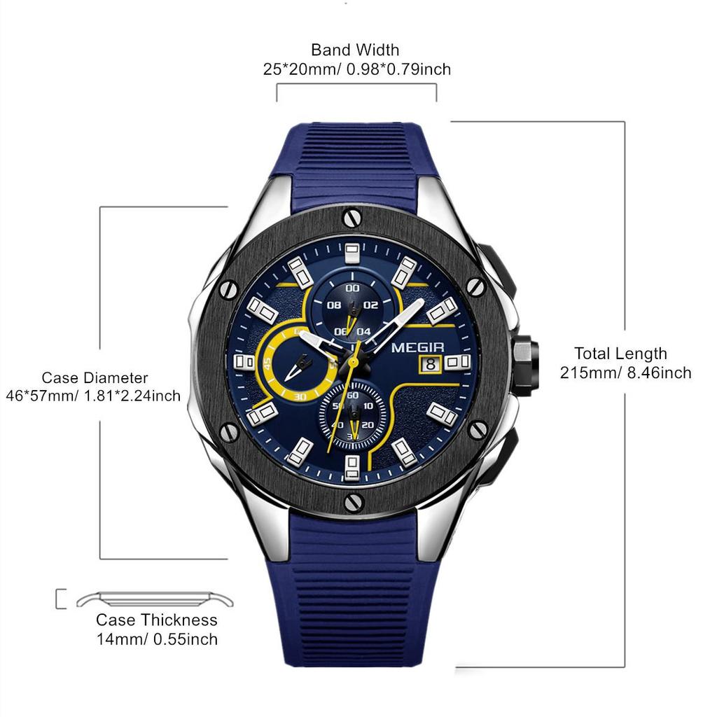 Megir Menn Sport Klokke Vanntett Lysende Kronograf Quartz Army Military Watches Klokke Menn