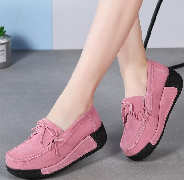 Fashion Casual women's shoes spring new thick-soled wedge-heeled shoes genuine leather rocking shoes tassel platform suede leather