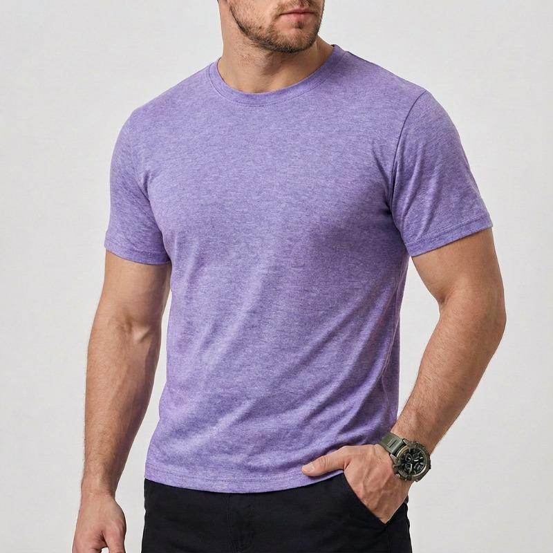 T-shirt da uomo girocollo a maniche corte, vestibilità slim, tinta unita, melange, casual, basic, per tutti i giorni
