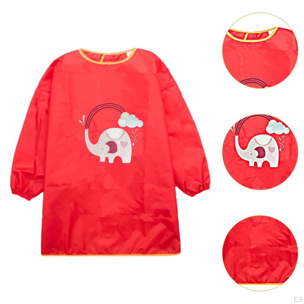 Children Art Smock Kids Apron Water Resistant Long Sleeves Feeding Bib Painting for