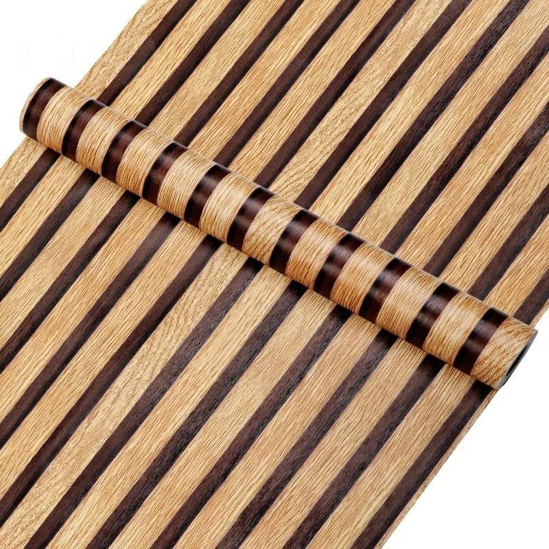 45CM PVC Striped Wood Self-Adhesive Wallpaper Background Wall Desk Cabinet Furniture Renovation Waterproof Sticker