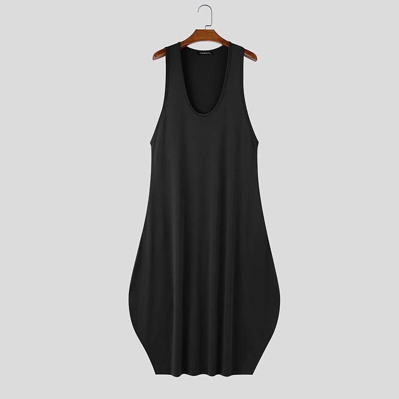 INCERUN Herren Damen Sommer Ärmellos Lässig Locker Lang Kleid Roben