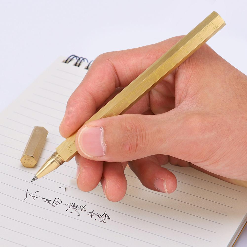 Gelstift aus gebürstetem Messing, sechseckig, 0,5 mm, Schreibstift, Schul- und Bürobedarf, Geschenk