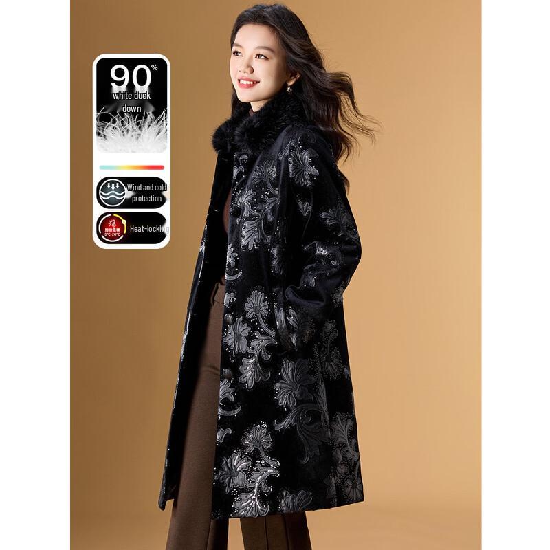 

Women s Elegant Faux Suede Embroidered 90% Duck Down Jacket L