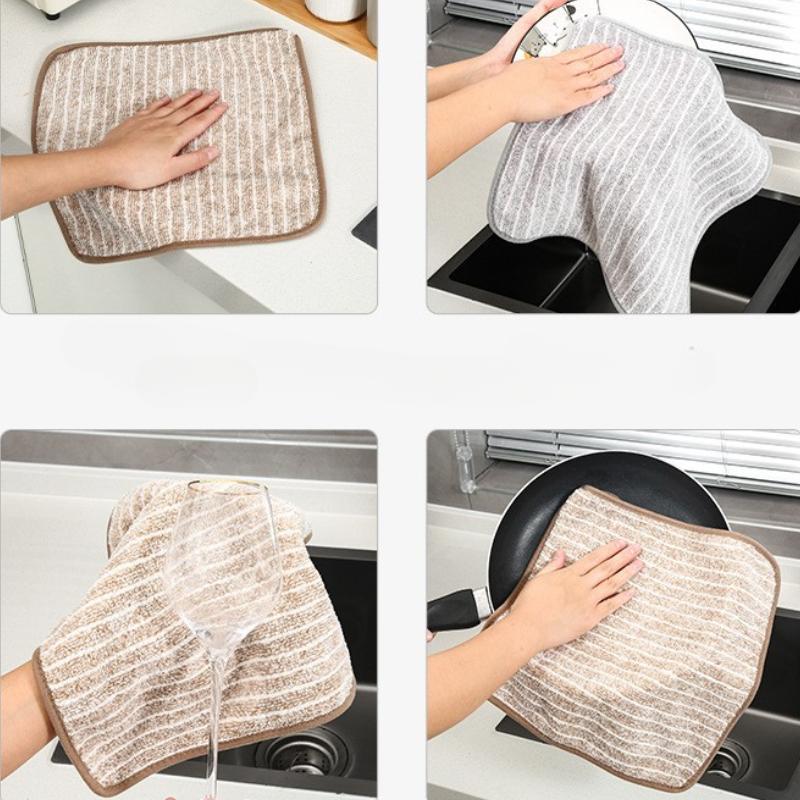1Pcs Kitchen Dishwashing Towels Non Shedding Absorbent Cleaning Cloths Multifunctional Household Cloth with Hanging Loop