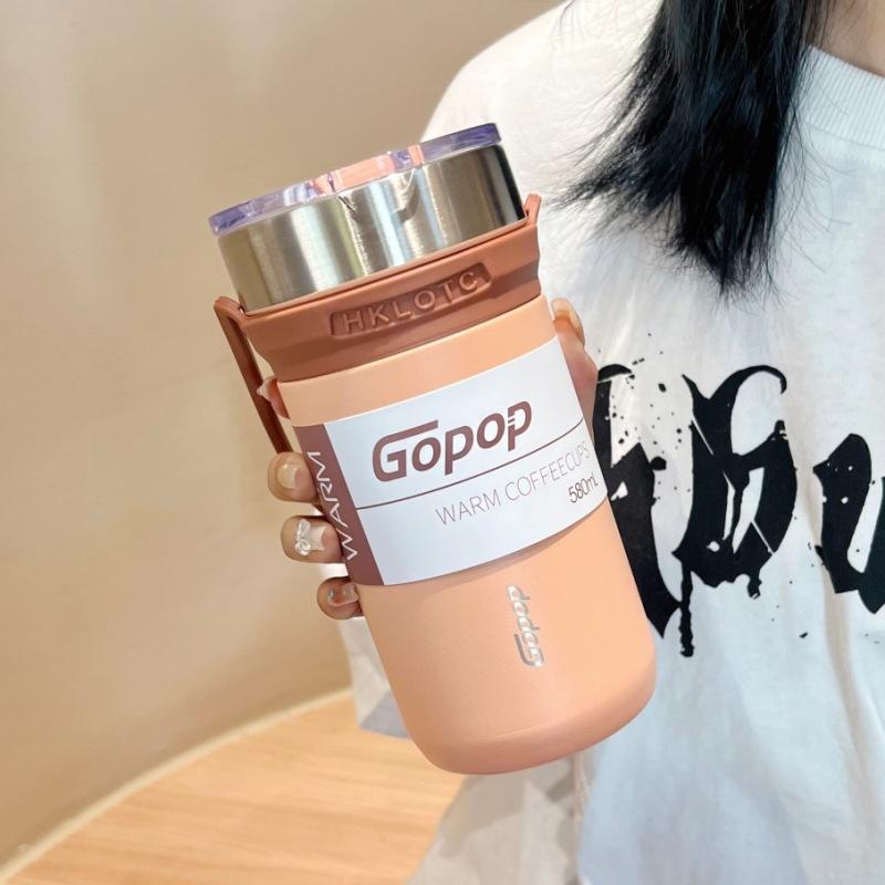 580ML Coffee Cup Thermos Bottle Stainless Steel Vacuum Insulation Cold Drink Bottle Travel Mugs with Straw Car Water Bottles