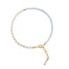 Womens Light Blue Natural Aquamarine Bracelet Ins Style Tiny Pearl Beaded Strand Ultra Thin 2mm Dainty Jewelry