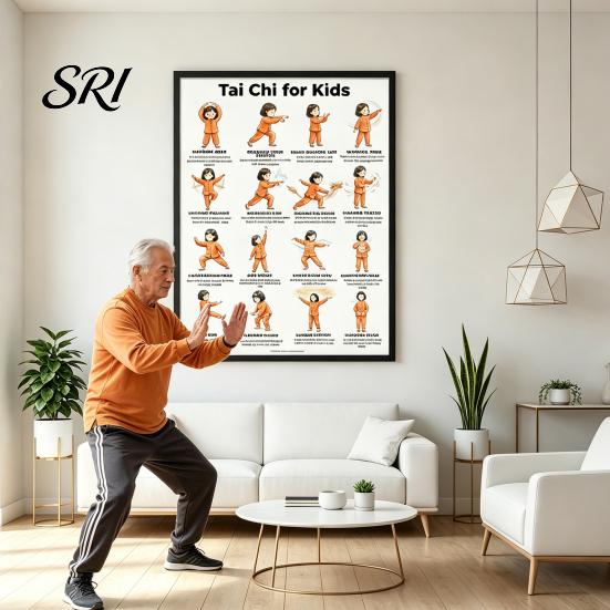Tai Chi Chair Exercise Poster Workout Unframed Routine Clear Visual Instructions Low Impact Guide Seated Chart for Seniors Beginners Gentle