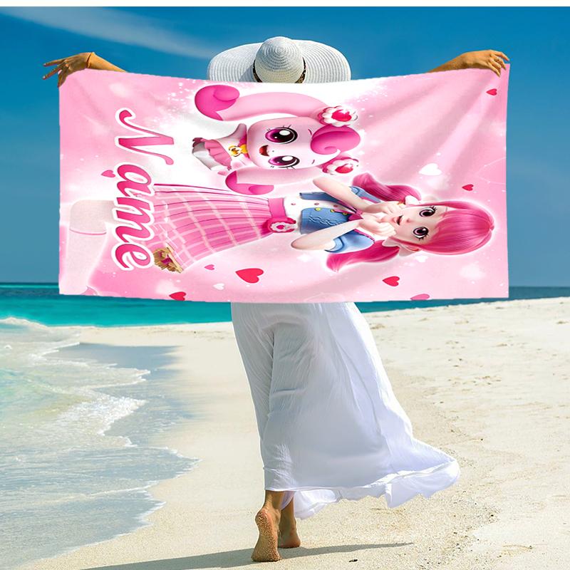 Personalized customized proof beach towel with Catch! Teenieping pattern - soft, absorbent, quick-drying, perfect swimming, camping&bathing