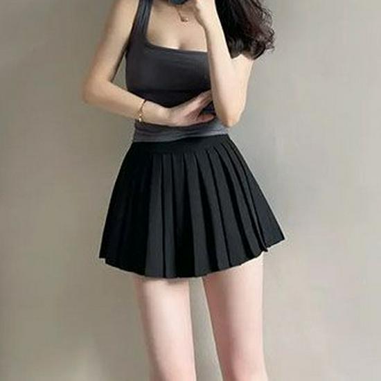 2023 Юбка миди с высокой талией и плиссировкой – Эластичная утягивающая черная юбка против просвечивания для женщин XL (recommended 115-130 jin) чёрный