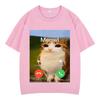 Meowl Is Calling Phone Call Meme Brainrot Funny Cat Owl Tshirts Unisexs Fashion Harajuku Short Sleeves Cotton Hiphop T Shirts