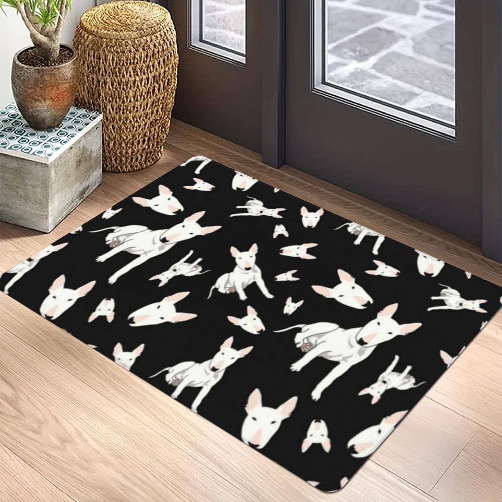 Bull Terrier Multi-color Heads Carpet Mat Anti-Slip Rubber Backing Rug for Pet Lover Home Decoration Bone Prints Fun Door Mat