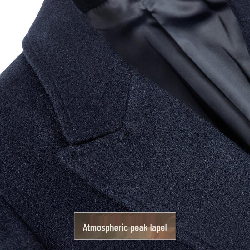 Men's Double-Breasted Wool Blend Longline Suit Collar Coat