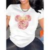 European Size Women's White T - Shirt: Petal Royalty: Pink Rose & Gold Crown Tee