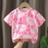 Girls' Short Sleeved T-shirt with Color Print for Summer Casual Wear