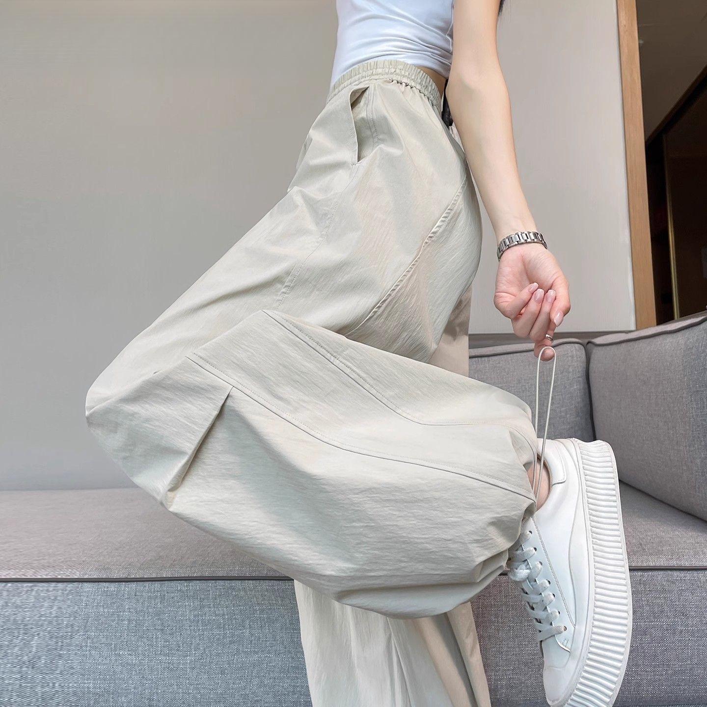 

American Style Quick-Drying Ice Silk Wide-Leg Joggers for Women - Summer Casual Paratrooper Work Pants 3XL 72.5-80kg абрикосовый