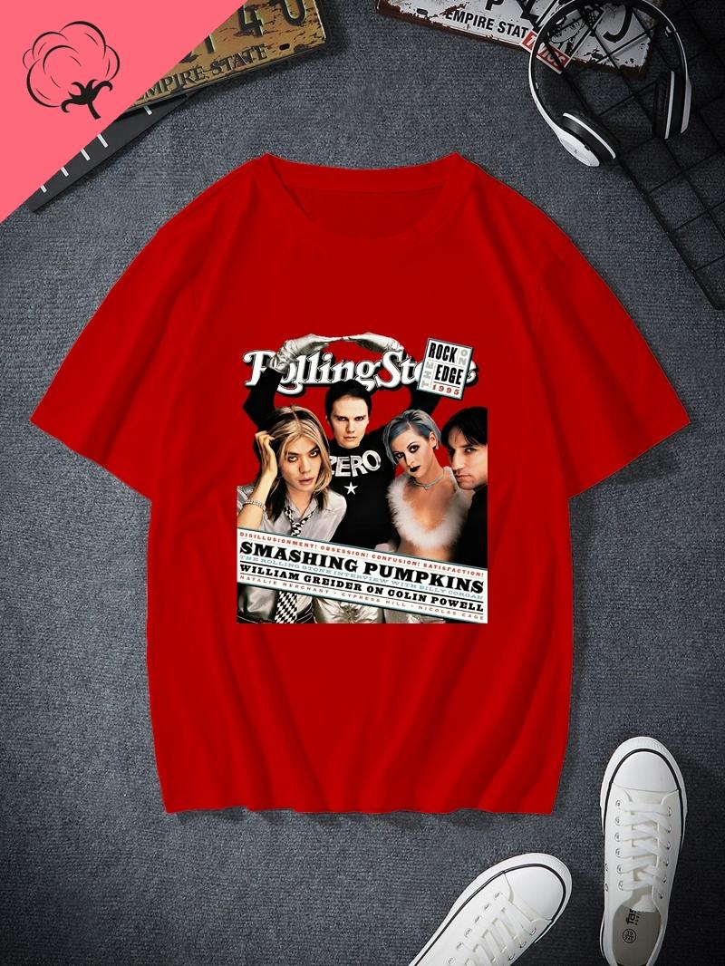 Smashing Pumpkins Classic Rock Band Poster Print Fashion T-shirt, Casual Cotton Round-neck T-shirt for Men and Women S